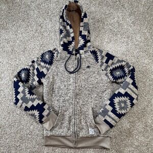 Aeropostale Mens Small Grey Southwestern Sherpa Lined Zip Hoodie Jacket A87 Logo